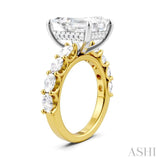 1 1/3 Ctw Emerald Shape Oval and Round Cut Diamond Semi-Mount Engagement Ring in 14K Yellow and White Gold