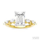 3/4 Ctw Emerald Shape Marquise and Round Cut Diamond Semi-Mount Engagement Ring in 14K Yellow and White Gold