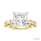 1 1/3 Ctw Princess Shape Emerald and Round Cut Diamond Semi-Mount Engagement Ring in 14K Yellow and White Gold