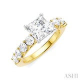 7/8 Ctw Princess Shape Round Cut Diamond Semi-Mount Engagement Ring in 14K Yellow and White Gold
