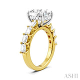 1 1/3 Ctw Oval Shape Emerald and Round Cut Diamond Semi-Mount Engagement Ring in 14K Yellow and White Gold