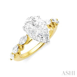 3/4 Ctw Pear Shape Marquise and Round Cut Diamond Semi-Mount Engagement Ring in 14K Yellow and White Gold