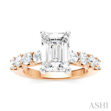 7/8 Ctw Emerald Shape Round Cut Diamond Semi-Mount Engagement Ring in 14K Rose and White Gold