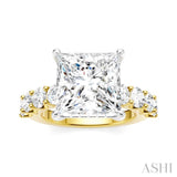 1 1/3 Ctw Princess Shape Round Cut Diamond Semi-Mount Engagement Ring in 14K Yellow and White Gold