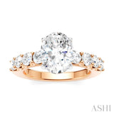 7/8 Ctw Oval Shape Round Cut Diamond Semi-Mount Engagement Ring in 14K Rose and White Gold