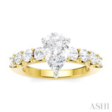 7/8 Ctw Pear Shape Round Cut Diamond Semi-Mount Engagement Ring in 14K Yellow and White Gold