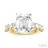 1 1/3 Ctw Emerald Shape Round Cut Diamond Semi-Mount Engagement Ring in 14K Yellow and White Gold