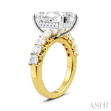 1 1/3 Ctw Emerald Shape Princess and Round Cut Diamond Semi-Mount Engagement Ring in 14K Yellow and White Gold