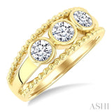 3/4 Ctw 3-Stone Bezel Set Round Cut Diamond Bead Bijoux Fashion Ring in 14K Yellow Gold