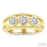 3/4 Ctw 3-Stone Bezel Set Round Cut Diamond Bead Bijoux Fashion Ring in 14K Yellow Gold