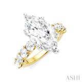 1 1/3 Ctw Marquise Shape Round Cut Diamond Semi-Mount Engagement Ring in 14K Yellow and White Gold