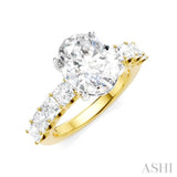 1 1/3 Ctw Oval Shape Princess and Round Cut Diamond Semi-Mount Engagement Ring in 14K Yellow and White Gold