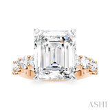 1 1/3 Ctw Emerald Shape Round Cut Diamond Semi-Mount Engagement Ring in 14K Rose and White Gold