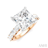 1 1/3 Ctw Princess Shape Princess and Round Cut Diamond Semi-Mount Engagement Ring in 14K Rose and White Gold