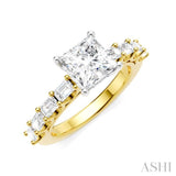 7/8 Ctw Princess Shape Emerald and Round Cut Diamond Semi-Mount Engagement Ring in 14K Yellow and White Gold
