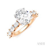 1 1/3 Ctw Oval Shape Emerald and Round Cut Diamond Semi-Mount Engagement Ring in 14K Rose and White Gold