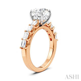 7/8 Ctw Round Shape Emerald and Round Cut Diamond Semi-Mount Engagement Ring in 14K Rose and White Gold