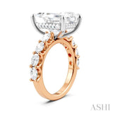 1 1/3 Ctw Emerald Shape Oval and Round Cut Diamond Semi-Mount Engagement Ring in 14K Rose and White Gold