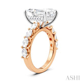 1 1/3 Ctw Emerald Shape Oval and Round Cut Diamond Semi-Mount Engagement Ring in 14K Rose and White Gold
