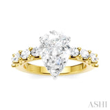 7/8 Ctw Pear Shape Oval and Round Cut Diamond Semi-Mount Engagement Ring in 14K Yellow and White Gold