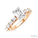7/8 Ctw Emerald Shape Emerald and Round Cut Diamond Semi-Mount Engagement Ring in 14K Rose and White Gold