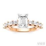7/8 Ctw Emerald Shape Emerald and Round Cut Diamond Semi-Mount Engagement Ring in 14K Rose and White Gold