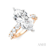 1 1/3 Ctw Marquise Shape Round Cut Diamond Semi-Mount Engagement Ring in 14K Rose and White Gold