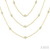 3 Ctw Bezel Set Round Cut Diamond 60-Inch Long Station Necklace in 14K Yellow Gold