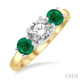 4.65 MM Round Shape Past Present and Future Emerald and 3/4 Ctw Round Cut Diamond Precious Ring in 14K Yellow and White Gold