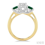 4.65 MM Round Shape Past Present and Future Emerald and 3/4 Ctw Round Cut Diamond Precious Ring in 14K Yellow and White Gold