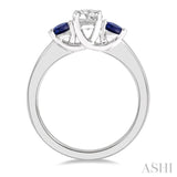 3.50 MM Round Shape Sapphire and 3/8 Ctw Past Present and Future Round Cut Diamond Precious Ring in 14K White Gold