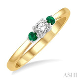 2.15 MM Round Shape Emerald and 1/6 Ctw Past Present and Future Round Cut Diamond Precious Ring in 14K Yellow and White Gold