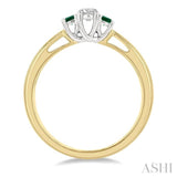 2.15 MM Round Shape Emerald and 1/6 Ctw Past Present and Future Round Cut Diamond Precious Ring in 14K Yellow and White Gold