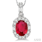 6x4 MM Oval Shape Ruby and 1/4 Ctw Diamond Precious Pendant in 14K White Gold with Chain