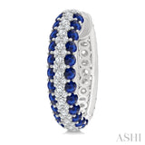 1/2 Ctw 2MM Round Cut Sapphire and Round Cut Diamond Precious Hoop Earrings in 14K White Gold