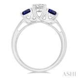 4.30 MM Round Shape Sapphire and 5/8 Ctw Past Present and Future Round Cut Diamond Precious Ring in 14K White Gold