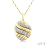 1/10 Ctw Oval Shape Bold Puffed Ribbed Swirl Round Cut Diamond Pirouette Fashion Pendant With Chain in Yellow Gold Vermeil