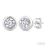 3/4 Ctw Bezel Set Round Cut Diamond Stud Earrings in 14K White Gold