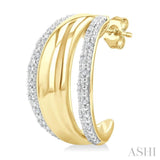 1/10 Ctw Bold Double Split Dome Shape Round Cut Diamond Fashion Half Hoop Earrings in Yellow Gold Vermeil