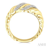 1/10 Ctw Bold Puffed Ribbed Swirl Round Cut Diamond Pirouette Fashion Wide Band in Yellow Gold Vermeil