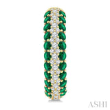 1/2 Ctw 2MM Round Cut Emerald and Round Cut Diamond Precious Hoop Earrings in 14K Yellow Gold