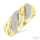 1/10 Ctw Bold Puffed Ribbed Swirl Round Cut Diamond Pirouette Fashion Band in Yellow Gold Vermeil