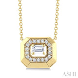 1/3 Ctw Open Window Emerald and Round Cut Golden Glow Diamond Fashion Pendant With Chain in 14K Yellow Gold