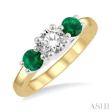 3.90 MM Round Shape Emerald and 1/2 Ctw Past Present and Future Round Cut Diamond Precious Ring in 14K Yellow and White Gold