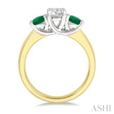 3.90 MM Round Shape Emerald and 1/2 Ctw Past Present and Future Round Cut Diamond Precious Ring in 14K Yellow and White Gold
