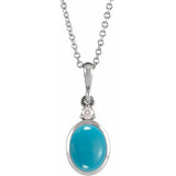 Platinum 8x6 mm Natural Turquoise & .03 CT Natural Diamond 16-18" Necklace