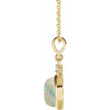 14K Yellow Gold 6 mm Natural White Opal & .03 CT Natural Diamond Cabochon 16-18" Necklace