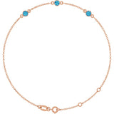 14K Rose Gold Natural Blue Zircon Bezel-Set 3-Stone 6 1/2-7 1/2" Bracelet