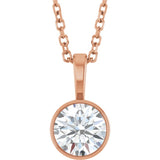 14K Rose Gold 5/8 CT Lab-Grown Diamond Bezel-Set Solitaire 16-18" Necklace