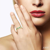 2.5 MM Round Cut Emerald and 1/5 Ctw Channel Set Round Cut Diamond Band in 14K Yellow Gold